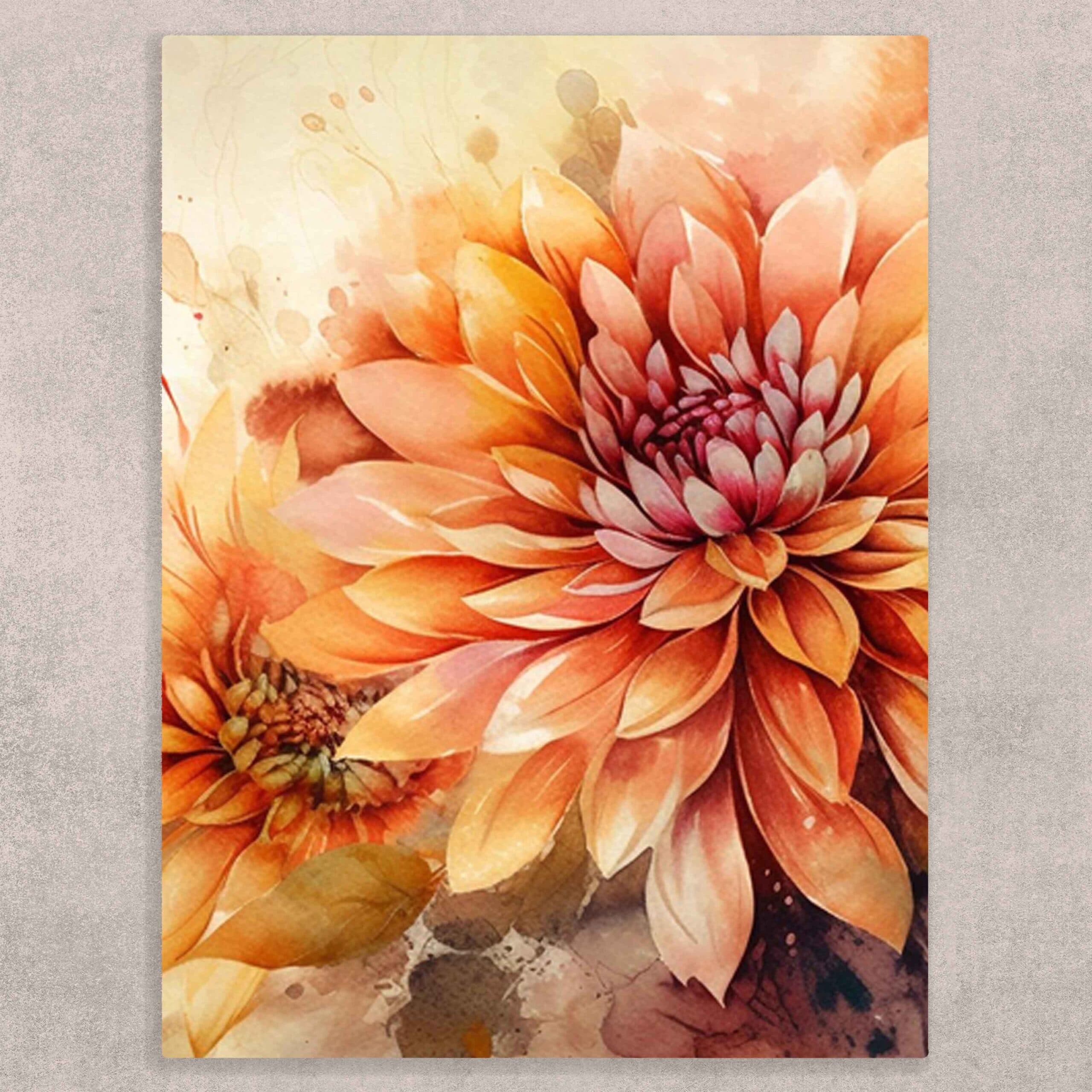 Beautiful Dahlia Flower Canvas Painting shown in a room