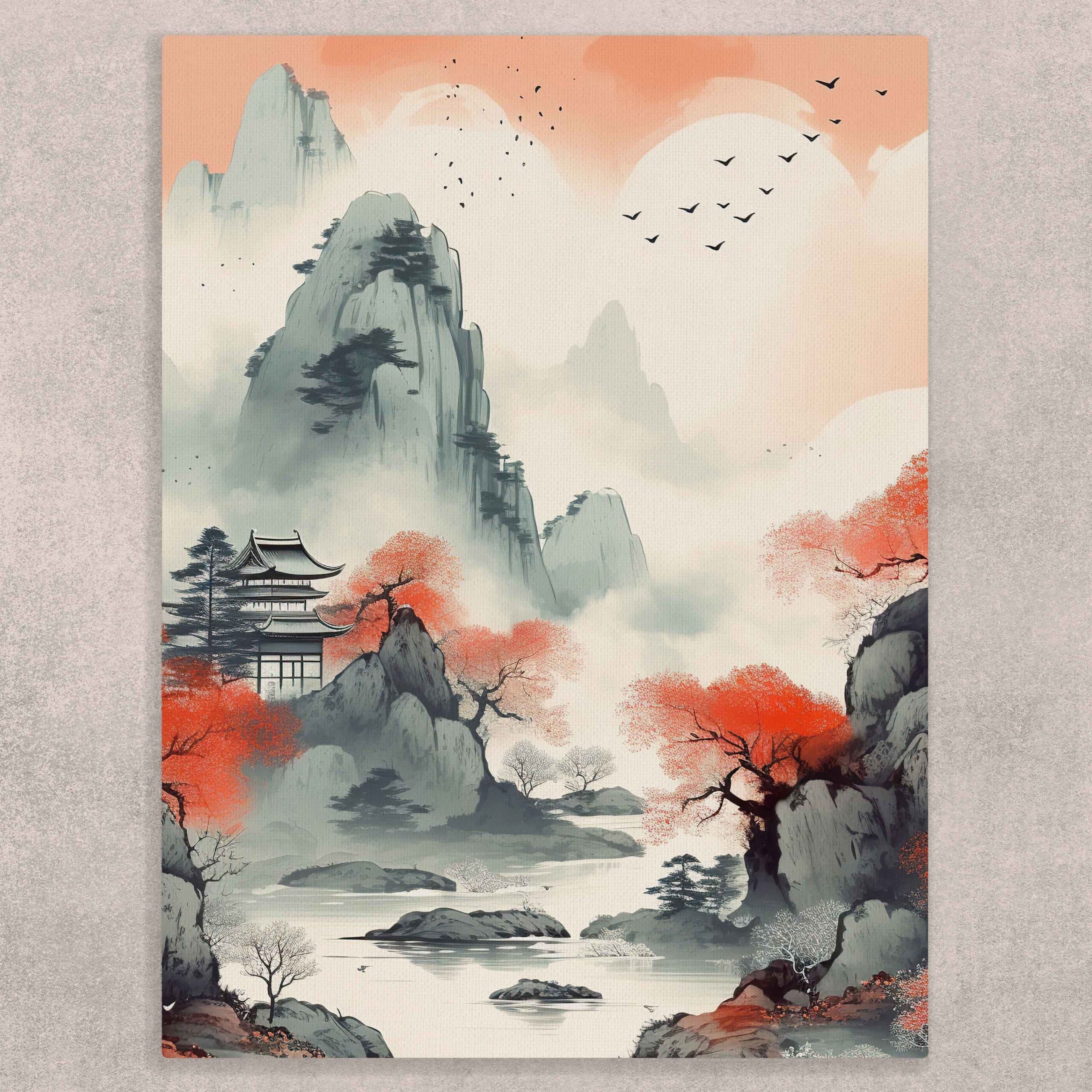 Modern Japanese Scenery Canvas Painting shown in a room