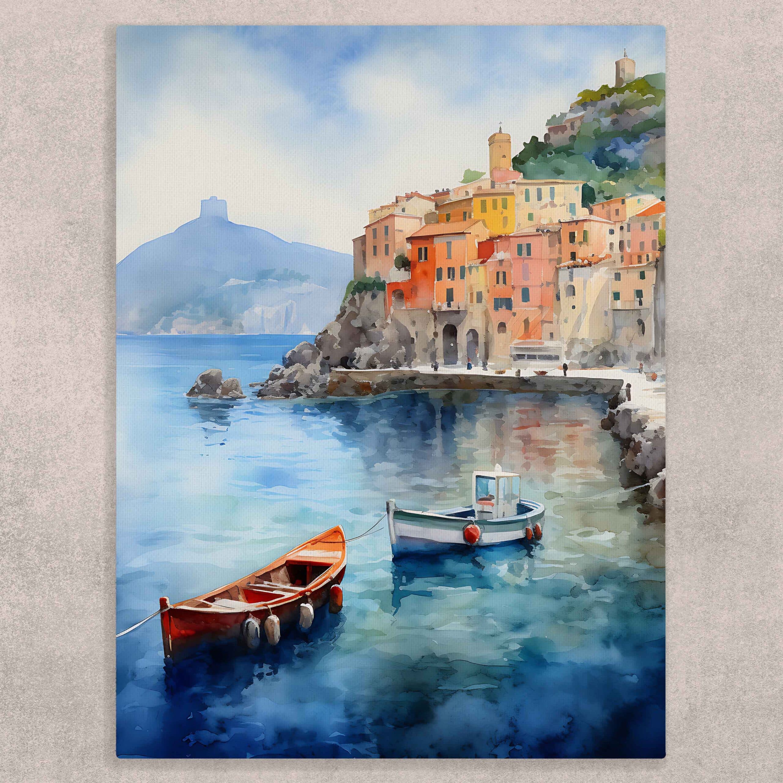 Italian Sea and Island Scenery Canvas Painting shown in a room