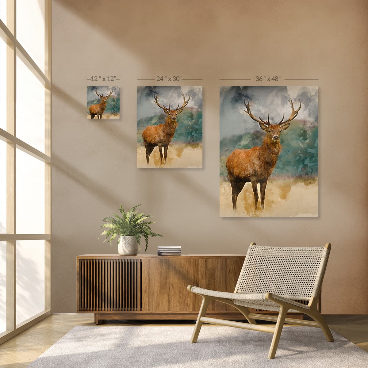 Deer Haven Landscape Canvas Painting pattern detail