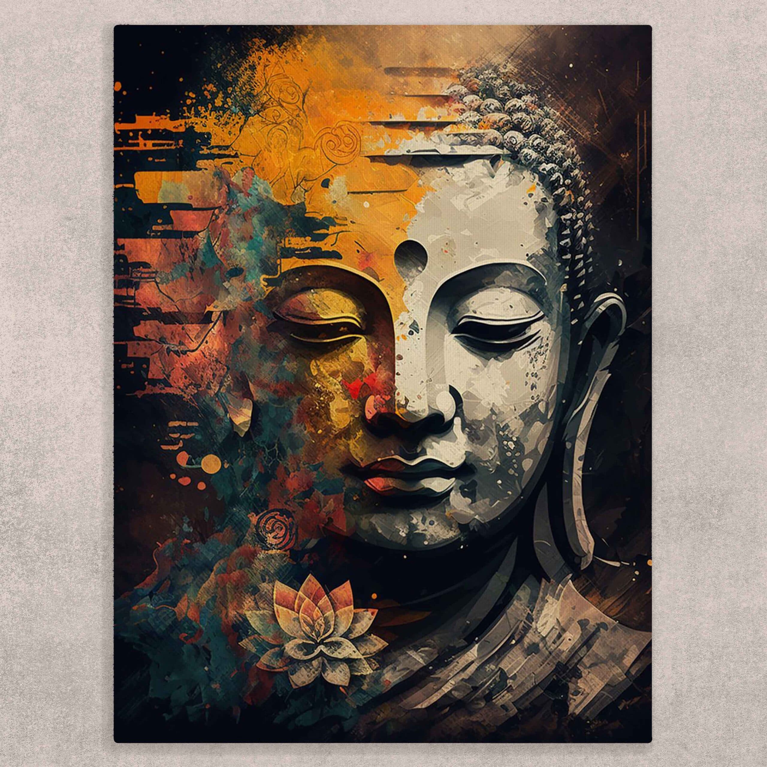 Buddha's Peaceful Aura Canvas Painting shown in a room