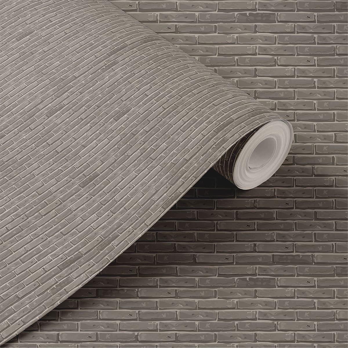 Grey Brick Pattern Wallpaper Roll shown in a room