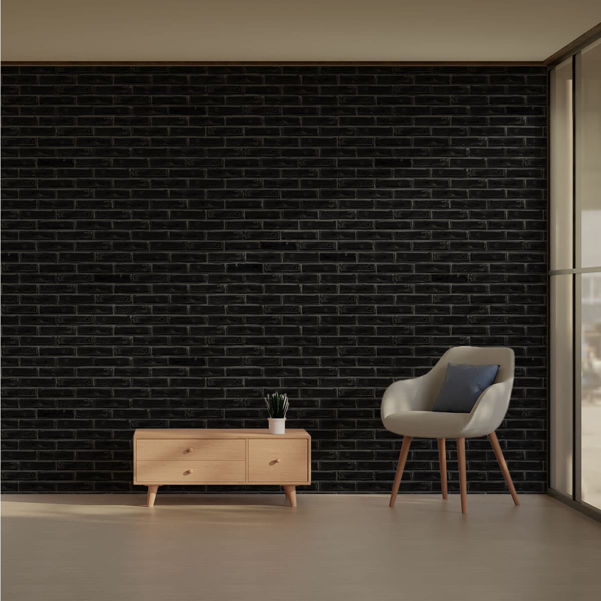 Dark Black Brick Wallpaper Roll pattern detail