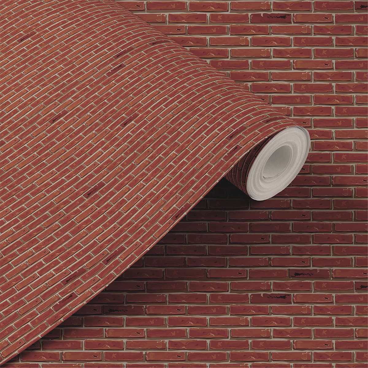 Fired Red Charm Red Brick Wallpaper Roll shown in a room