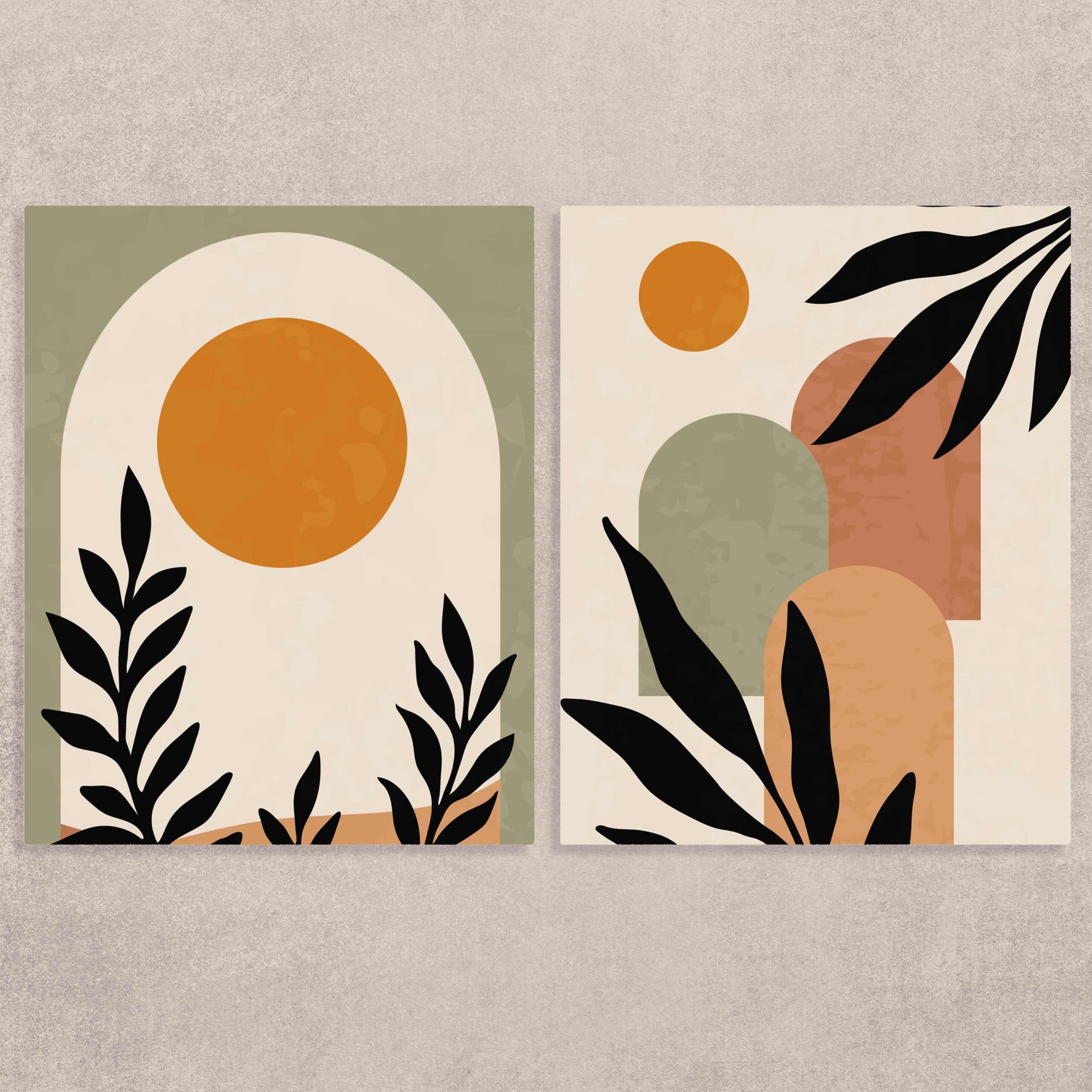 Sunburst Serenity Canvas Painting Set of 2 shown in a room