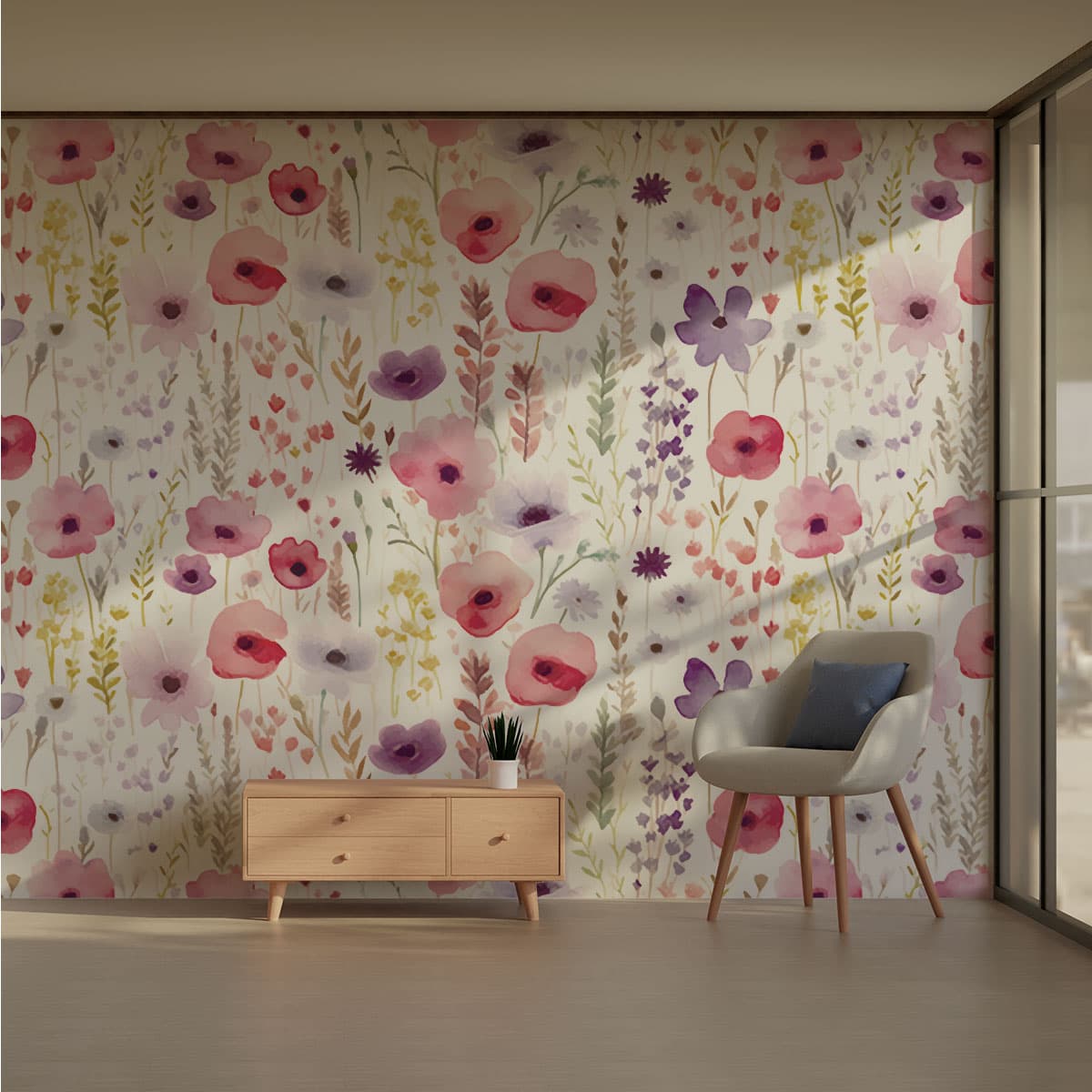 Pink Floral Wallpaper Roll pattern detail