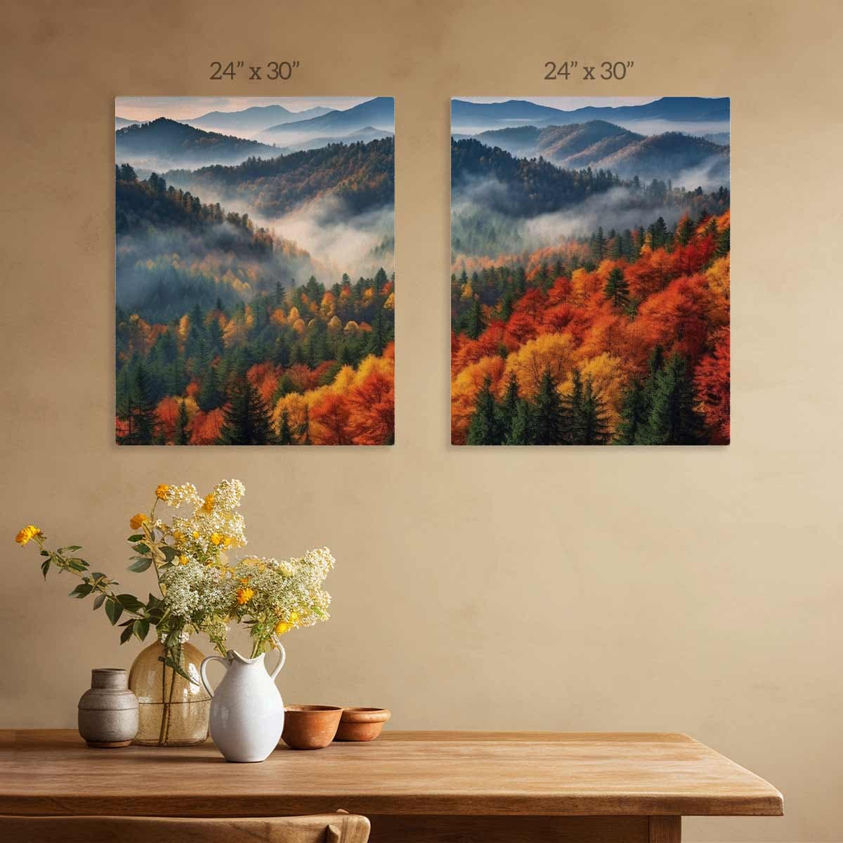 Misty Mountain Canopy Canvas Painting Set of 2 pattern detail