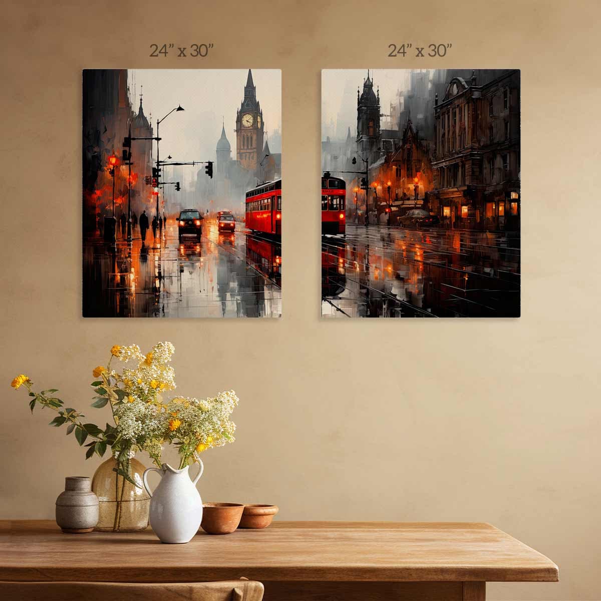 Sleek Cityscape Charm Canvas Painting Set of 2 pattern detail