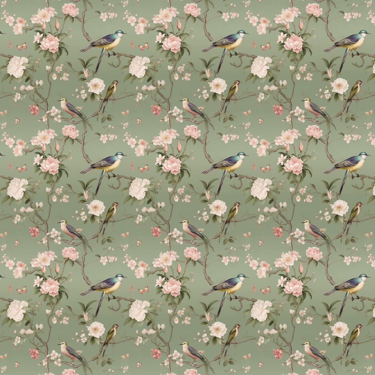 Birds & Trees Chinoiserie Wallpaper for Wall pattern detail