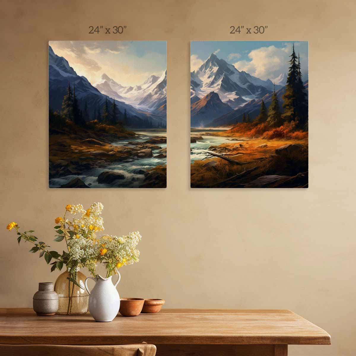 Majestic Mountain River Canvas Artwork Painting Set of 2 pattern detail
