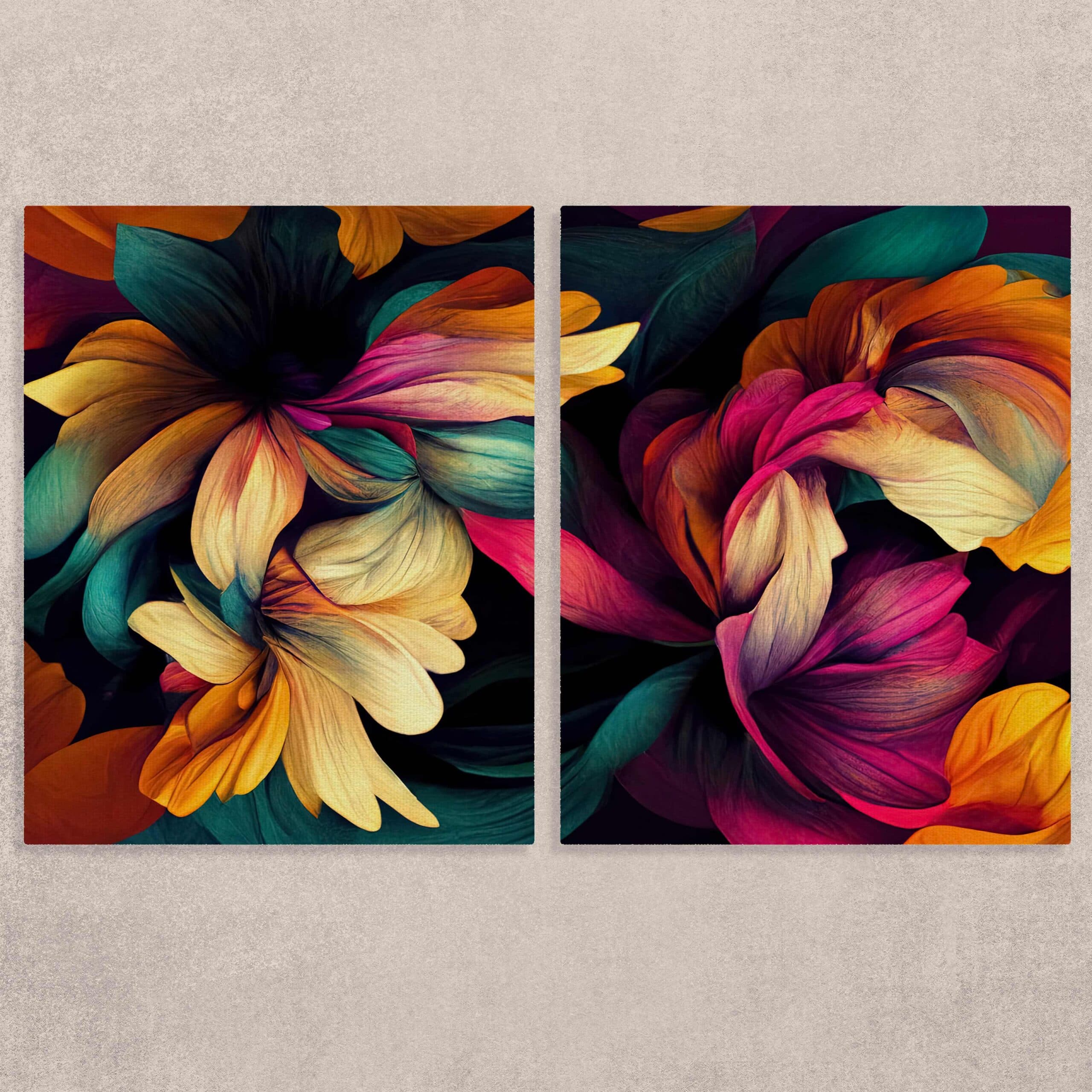 Blossom Burst Canvas Painting Set of 2 shown in a room