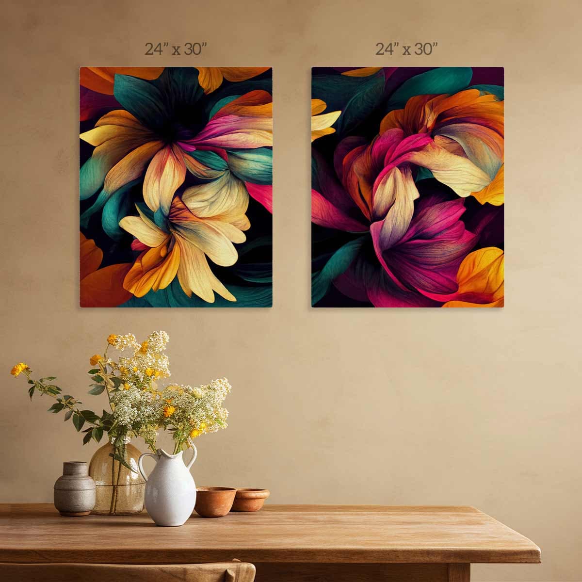 Blossom Burst Canvas Painting Set of 2 pattern detail