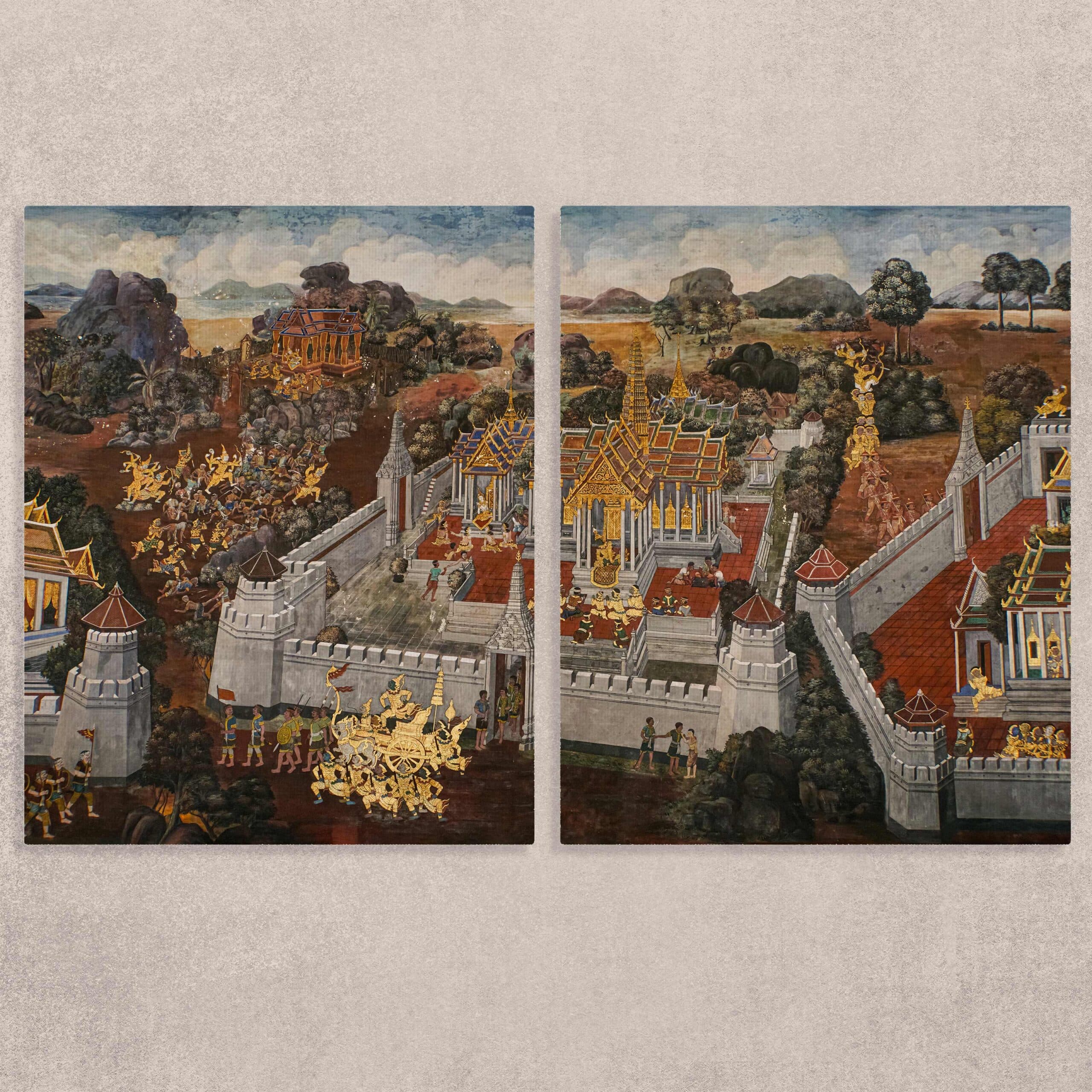 Wat Phra Canvas Art Painting Set of 2 shown in a room