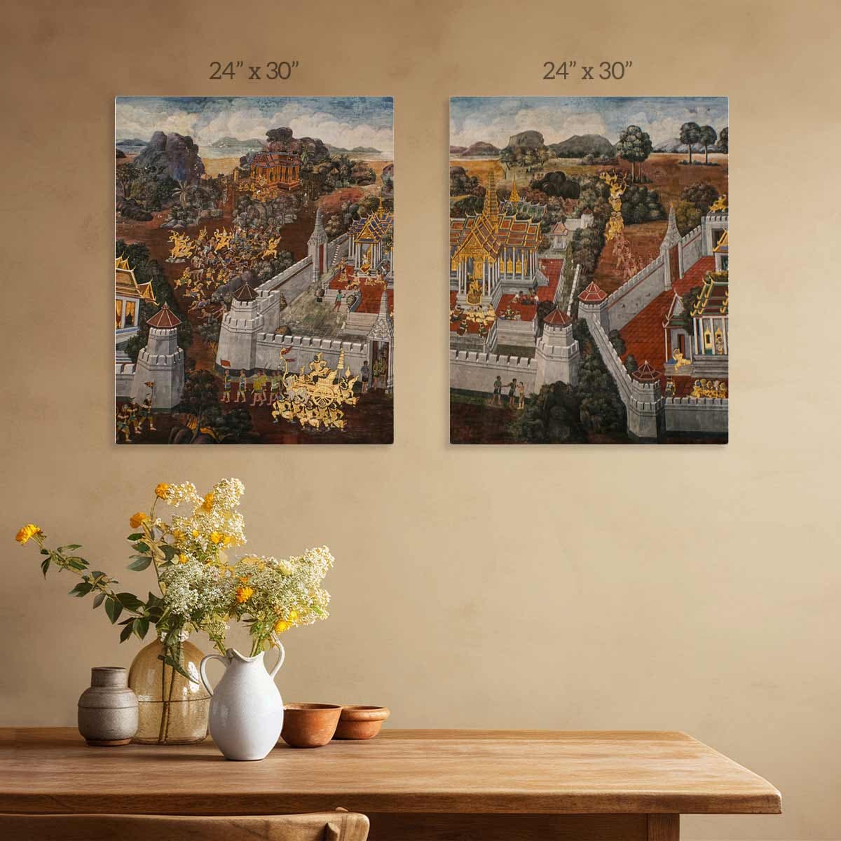 Wat Phra Canvas Art Painting Set of 2 pattern detail