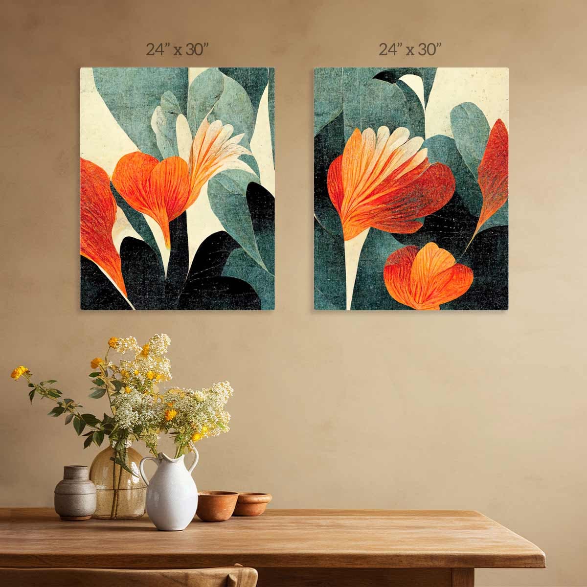 Blooming Beauty Floral Canvas Art Painting Set of 2 pattern detail