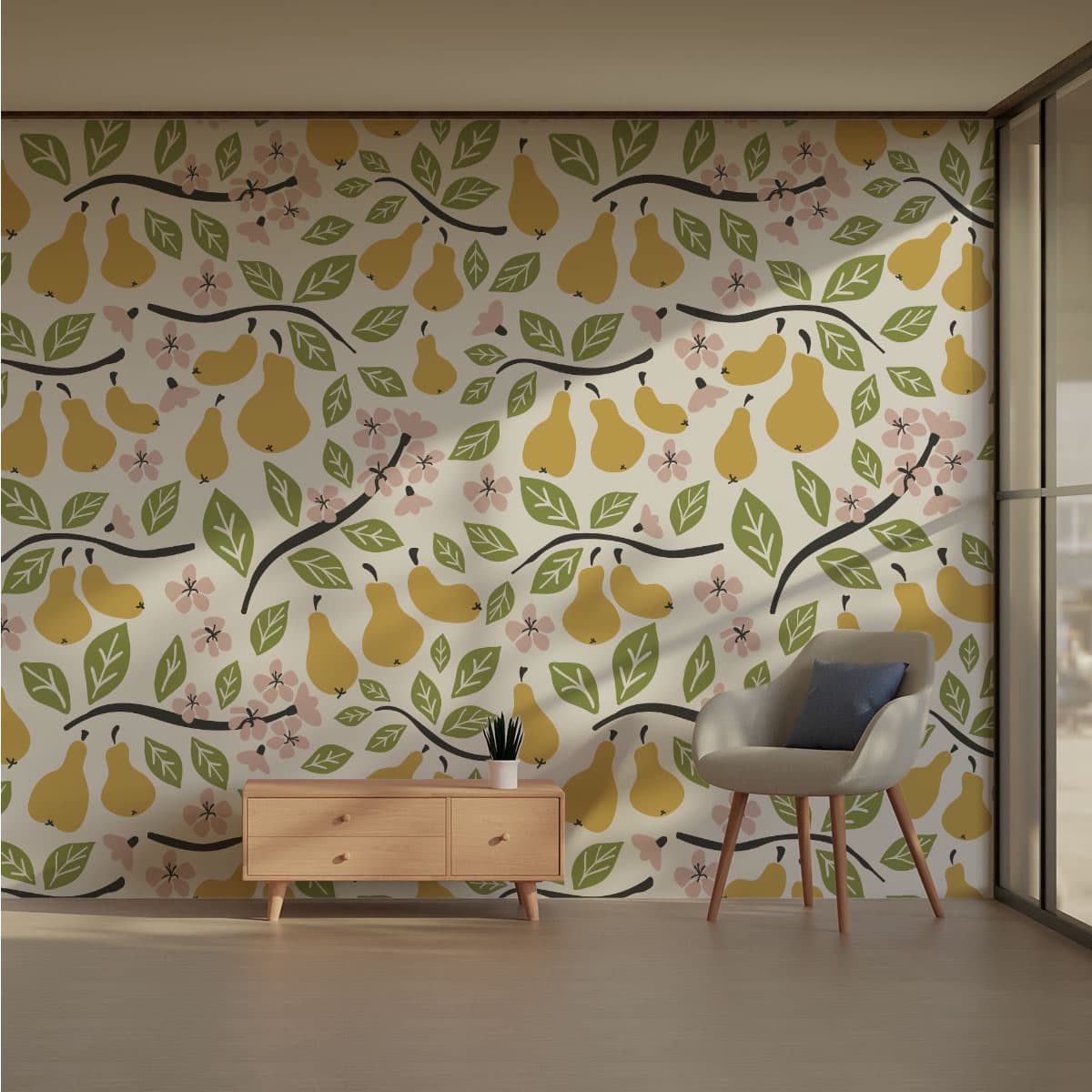 Fruit Green Wallpaper Roll for Walls pattern detail