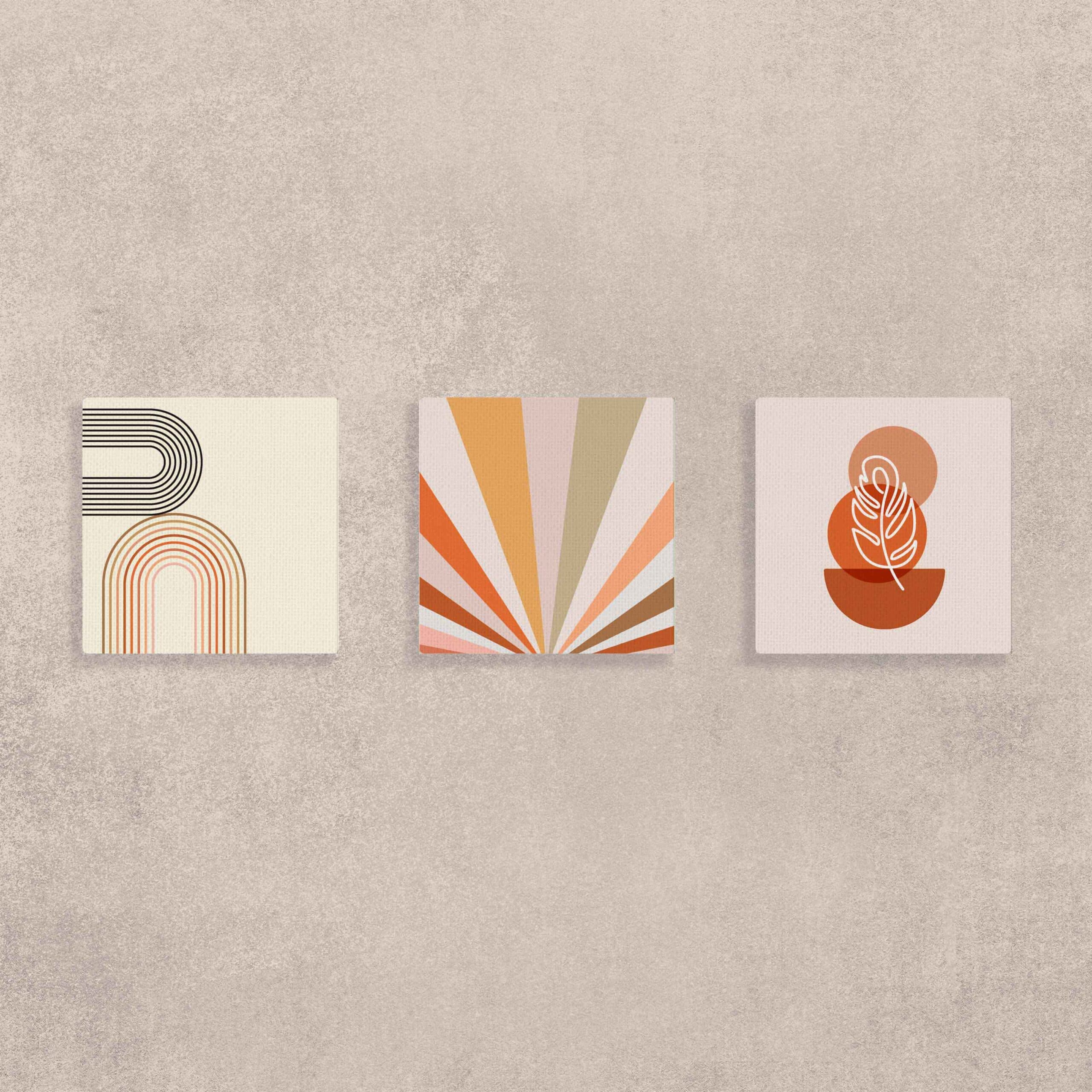 Boho Canvas Wall Art Set of 3 shown in a room