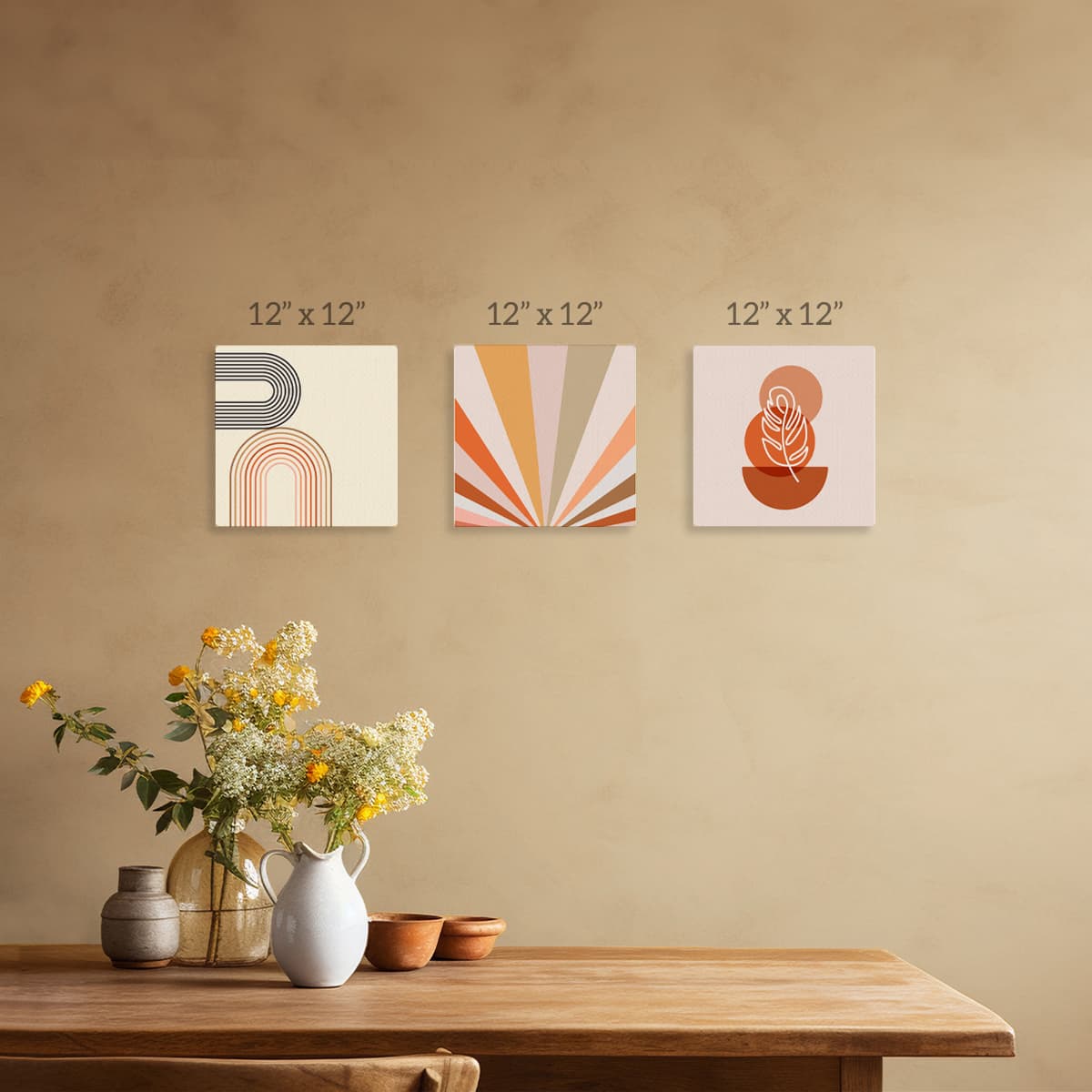 Boho Canvas Wall Art Set of 3 pattern detail