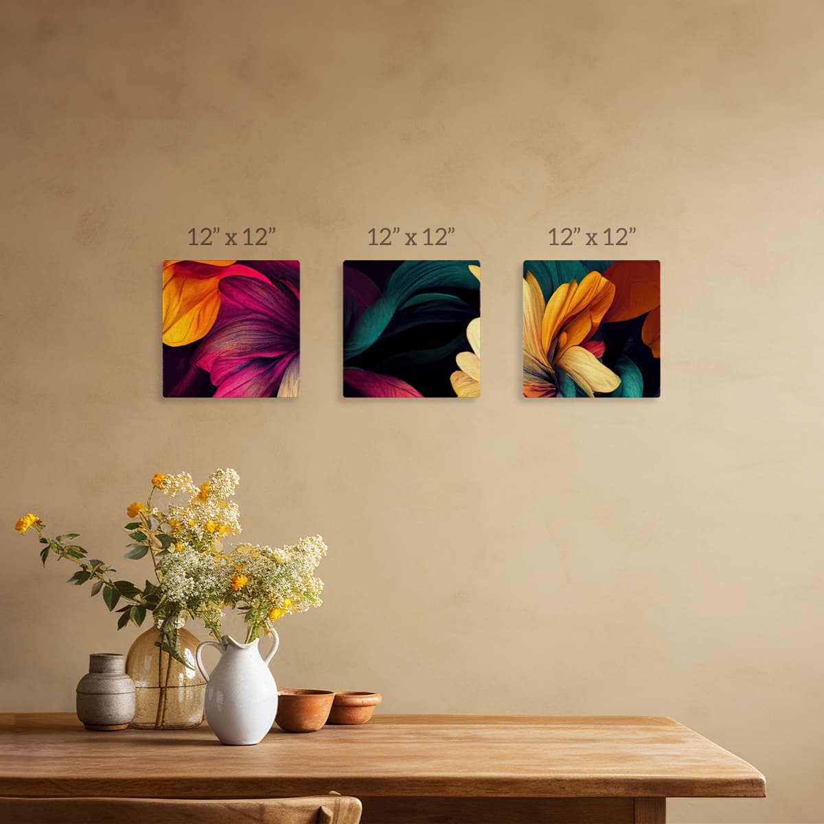 Blossom Elegance Floral Canvas Wall Art Set of 3 pattern detail