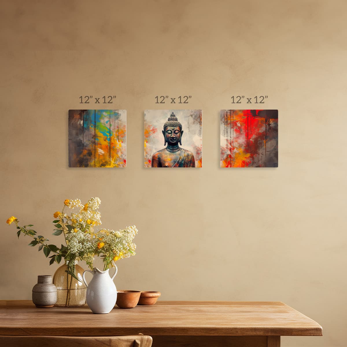 Buddha Serenity Canvas Wall Art Set of 3 pattern detail