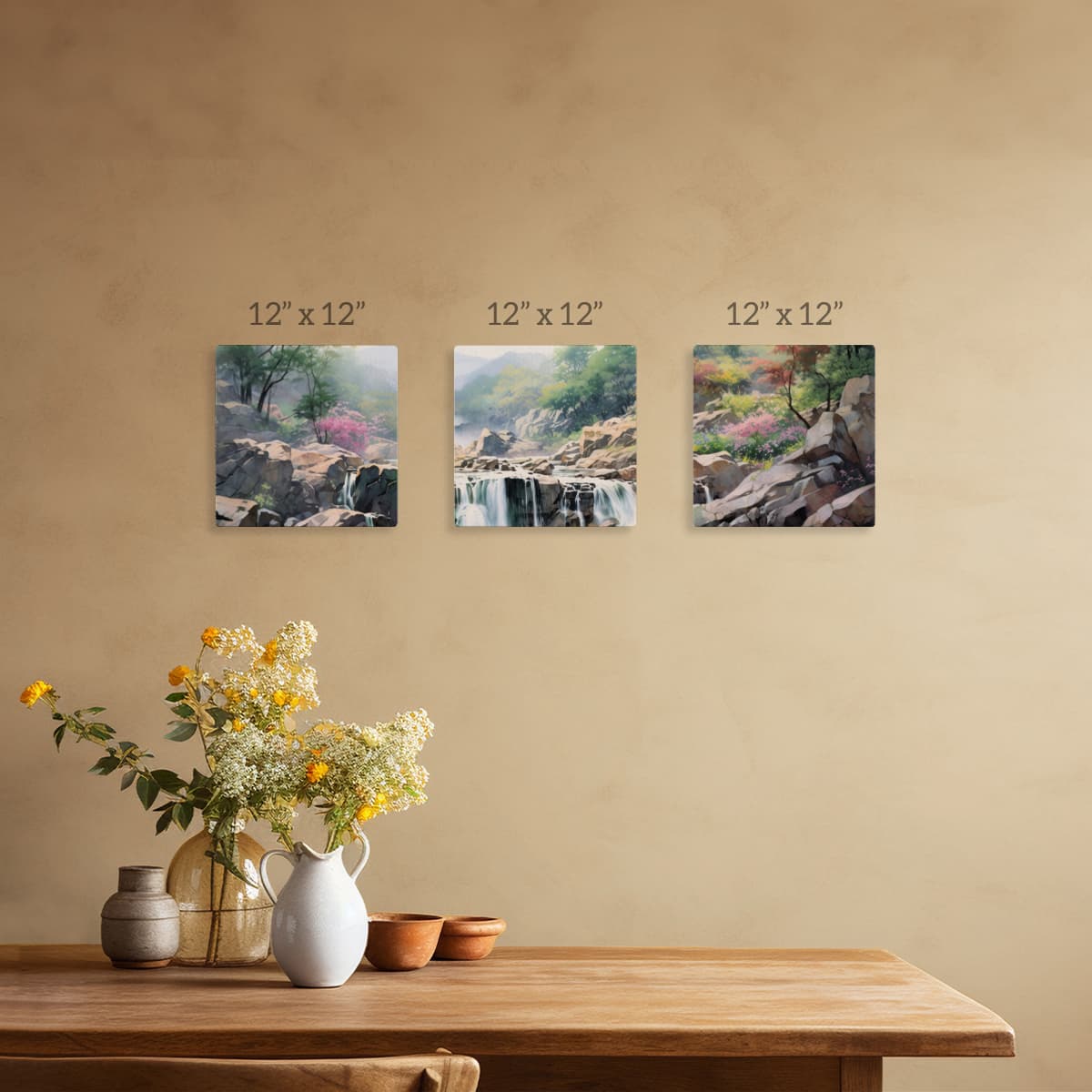 River's Mountain Vista Canvas Painting Set of 3 pattern detail