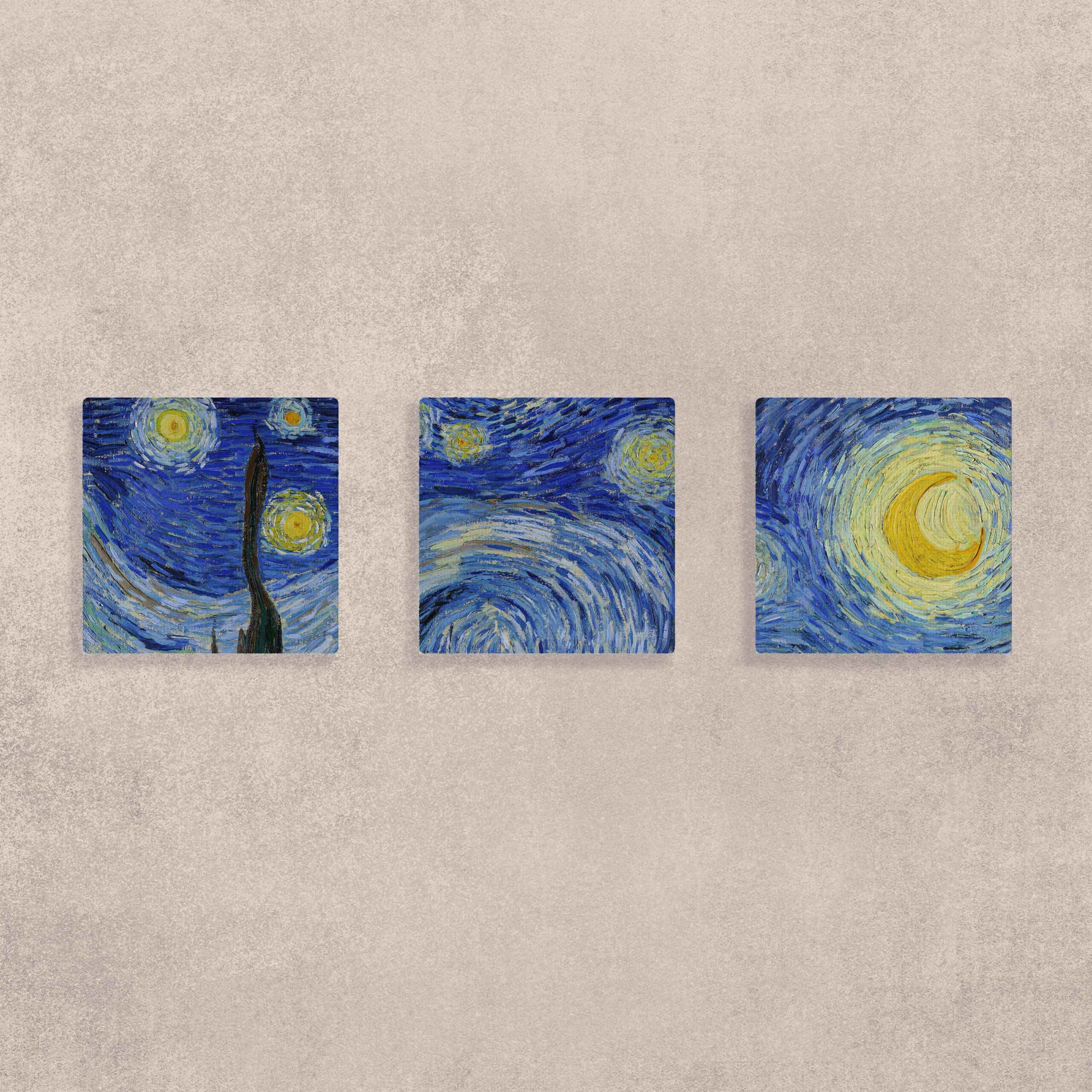 Starry Night Canvas Wall Art Set of 3 shown in a room