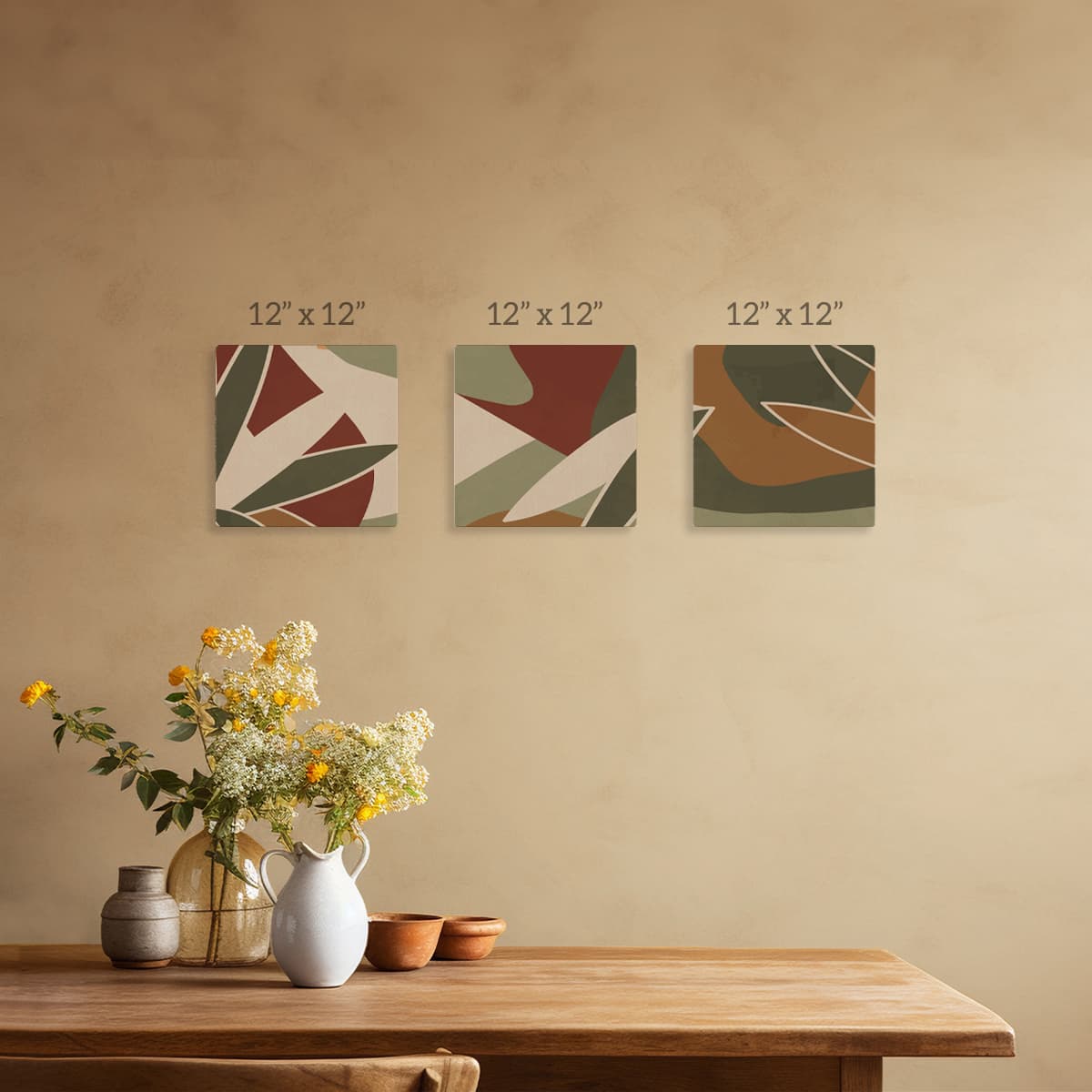 Botanical Reverie Canvas Wall Art Painting Set of 3 pattern detail
