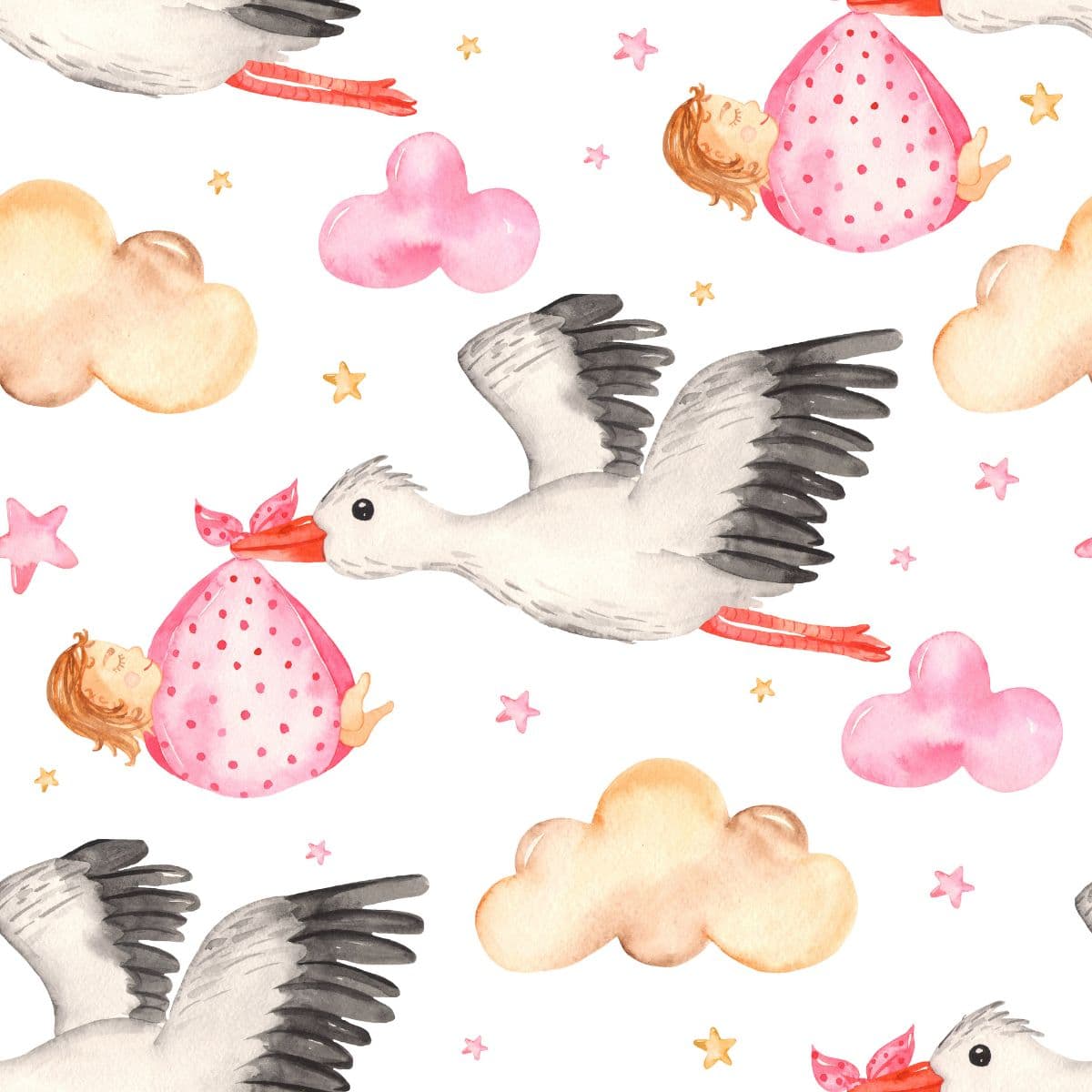 Baby Girl and Stork Pattern Wallpaper for Girls pattern detail