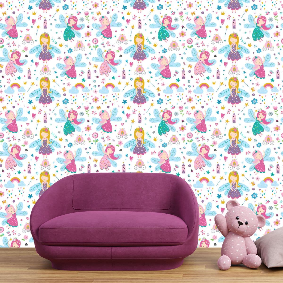 Beautiful Magical Fairy Wallpaper for Girls shown in a room