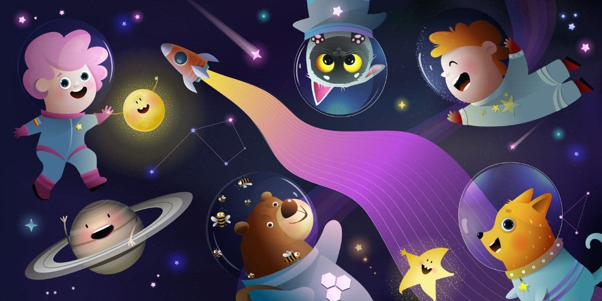 Children Astronaut Fantasy Wallpaper pattern detail