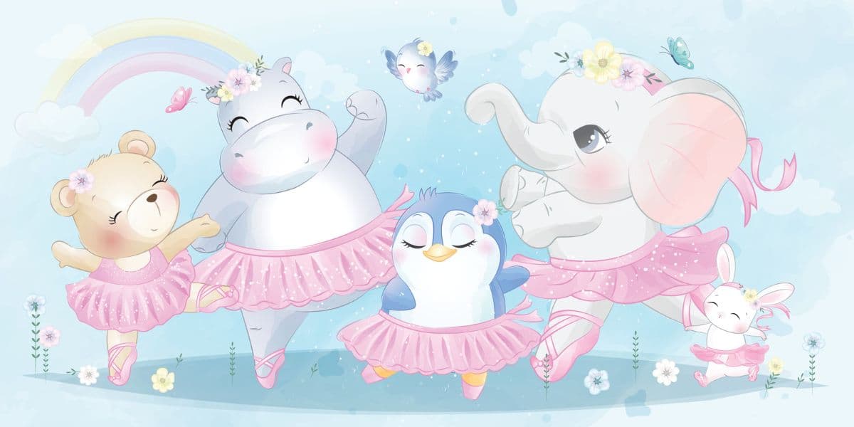 Cute Animals Ballet Dancing Girls Wallpaper pattern detail