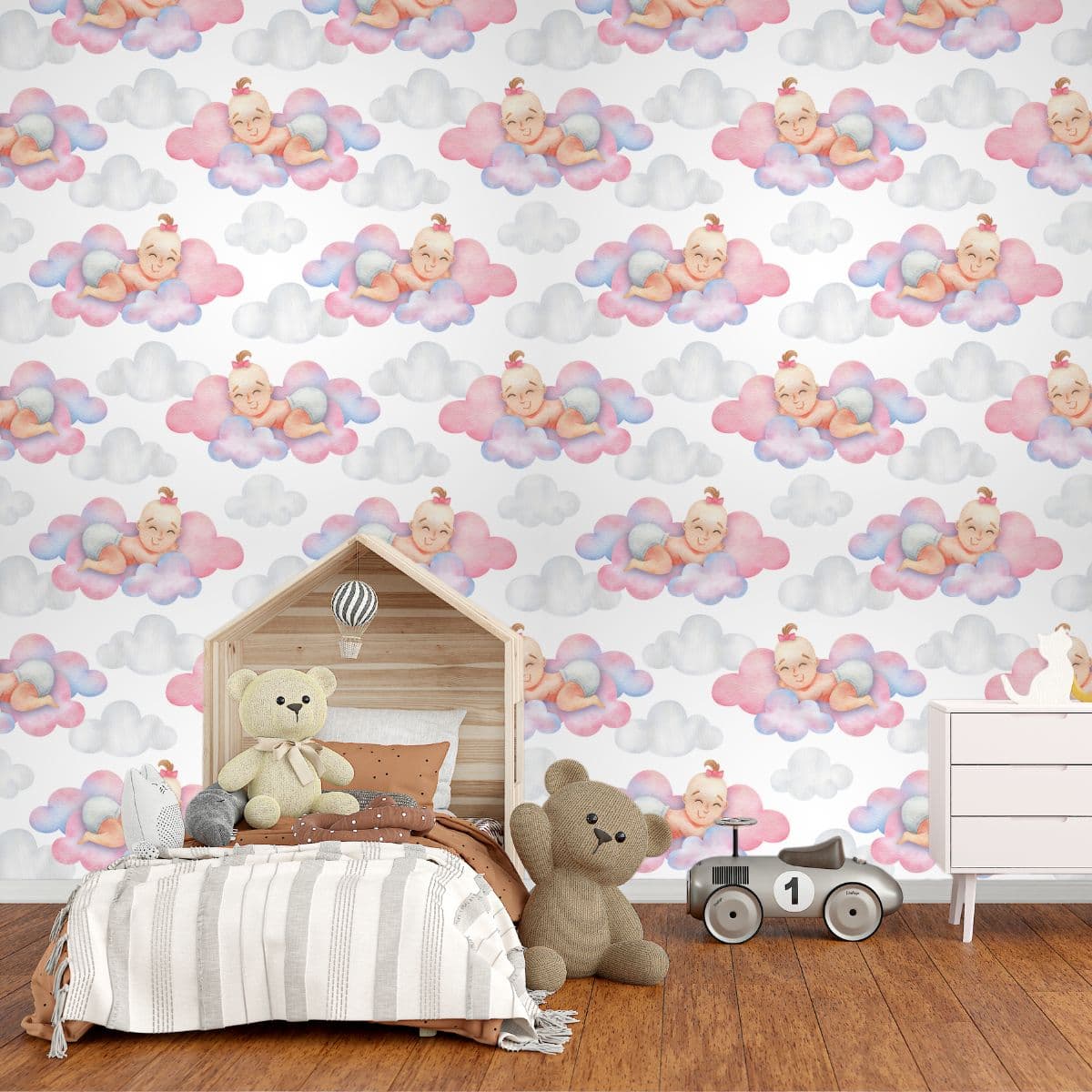 Cute Baby Girl Pattern Wallpaper shown in a room