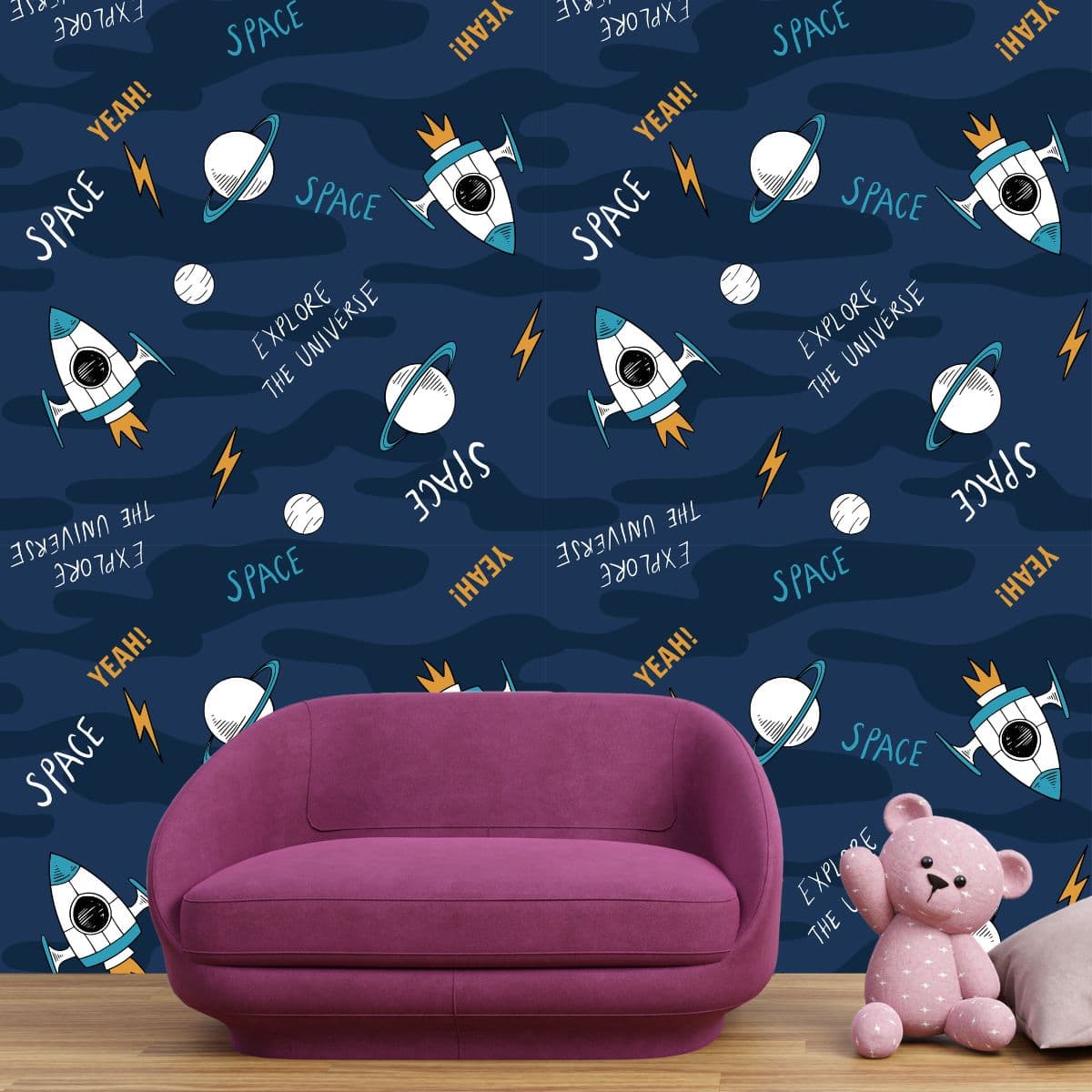 Explore The Universe Inspiring Wallpaper shown in a room