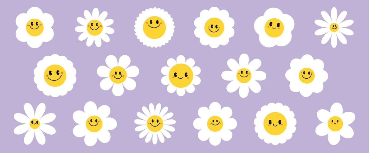Groovy Daisy Flowers Face Girls Wallpaper pattern detail
