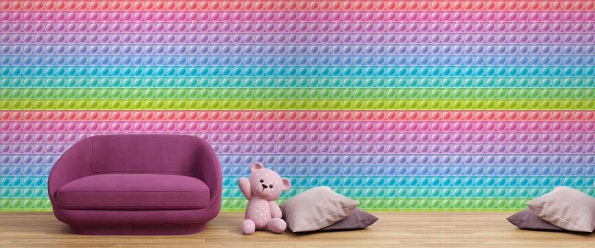 Pop It Toy Fidget Pattern Kids Wallpaper shown in a room