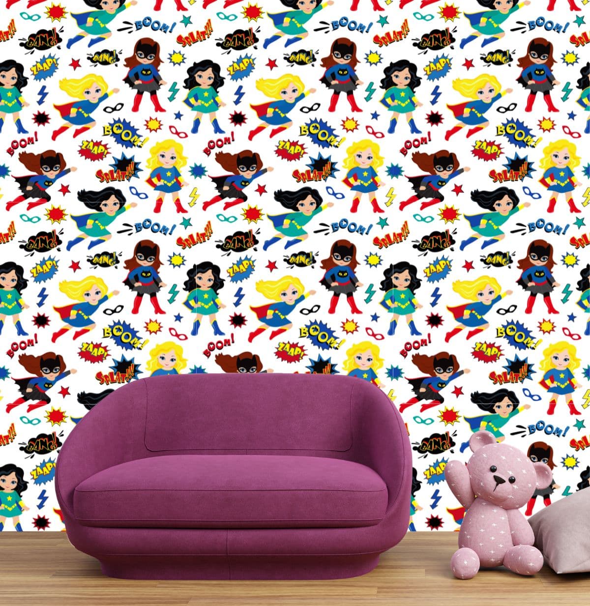 Super Girl Pattern Wallpaper for Room shown in a room