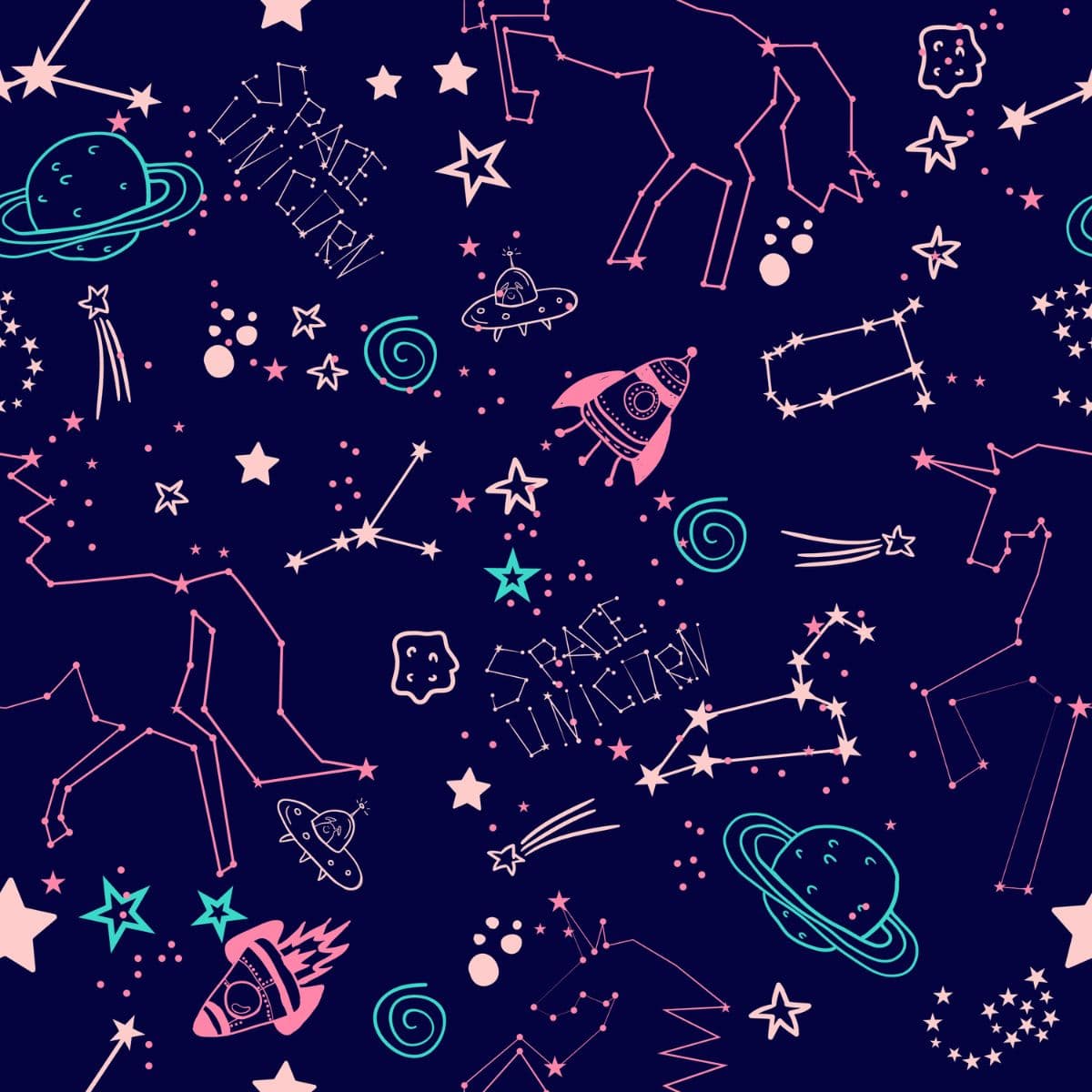 Unicorn Constellation in Space Girls Wallpaper pattern detail