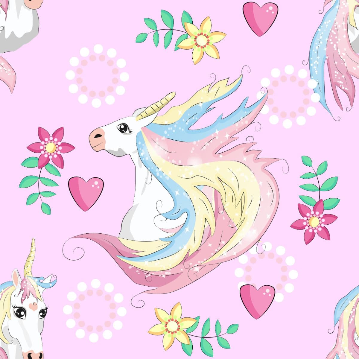 Unicorn with Rainbow Wallpaper for Girls pattern detail