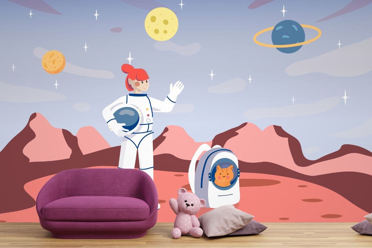 Woman Astronaut: Inspiring Wallpaper for Girls shown in a room