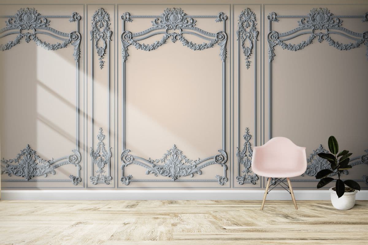 Pastel Flourish Molding Wallpaper for Wall shown in a room