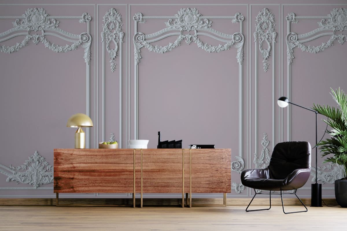 Pink Moulding Wallpaper for Living Room Wall shown in a room