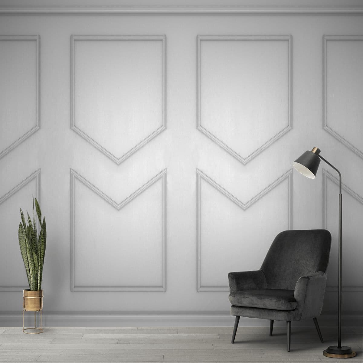 Luxe Lattice Molding Wallpaper for Living Room shown in a room