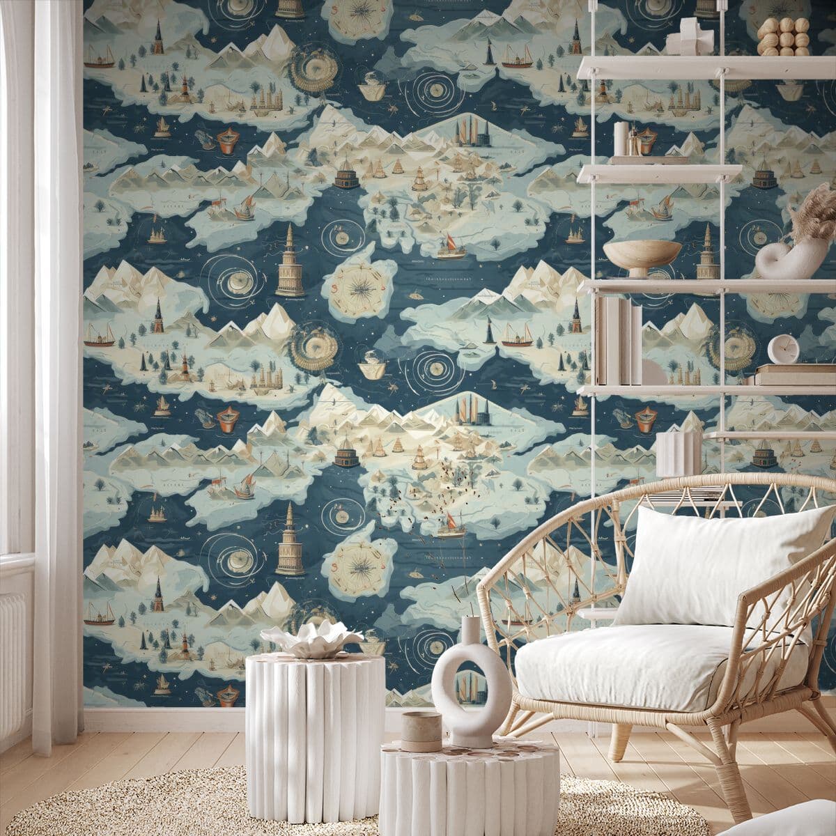 Wonderland Kids Room Wallpaper for Walls shown in a room