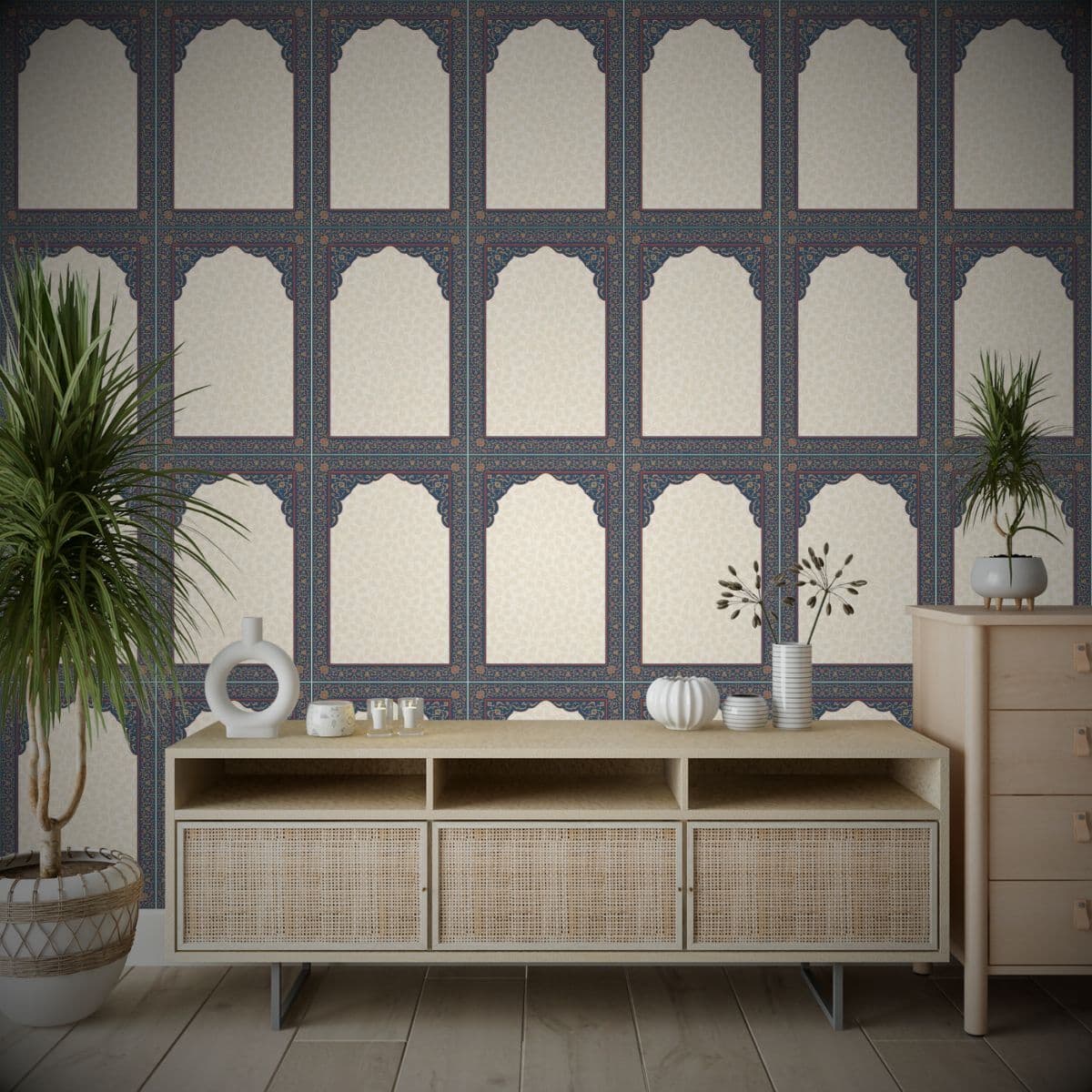 Enchanté Elegant Living Room Mural shown in a room