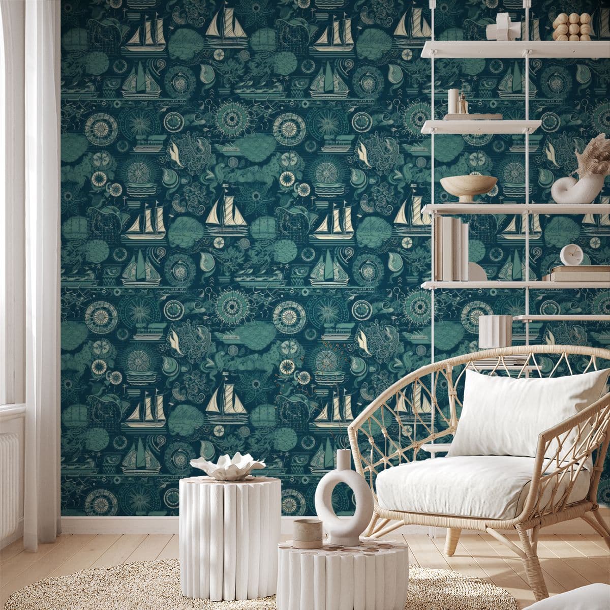 Oasis of Opulence Living Room Wallpaper shown in a room