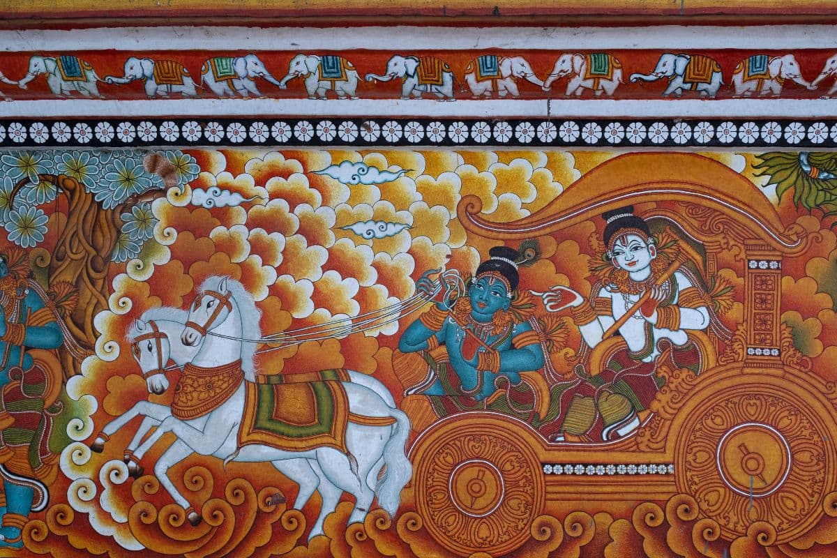 Mystical Krishna Kerala Mural Wallpaper for Wall pattern detail