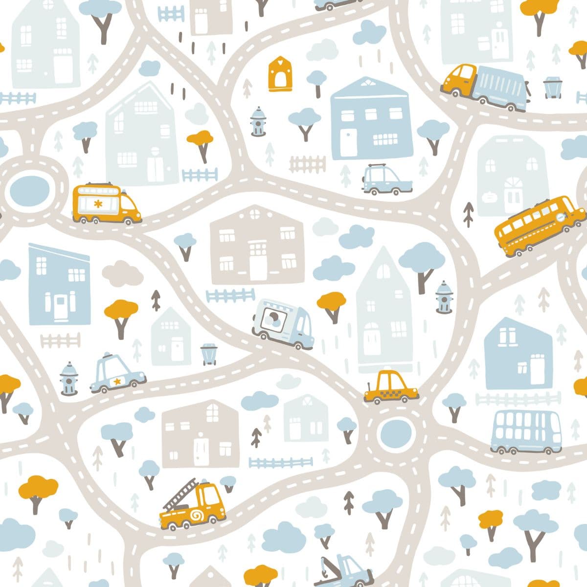 Baby City Map With Roads And Transport Wallpaper pattern detail