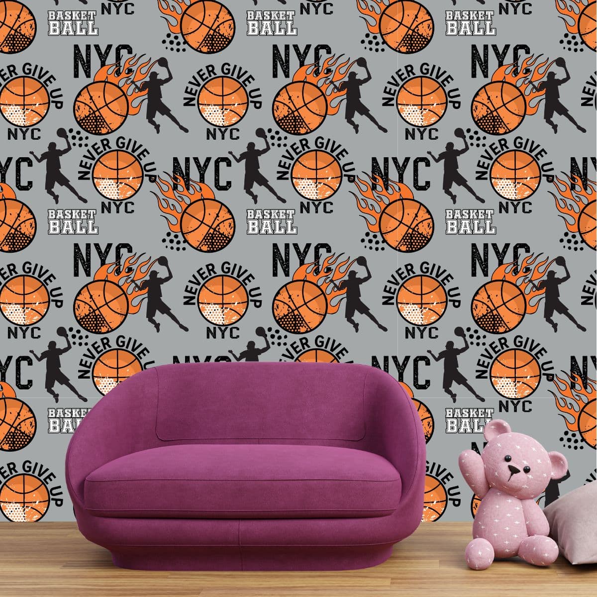 Basket Ball Pattern Extreme Boys Wallpaper shown in a room