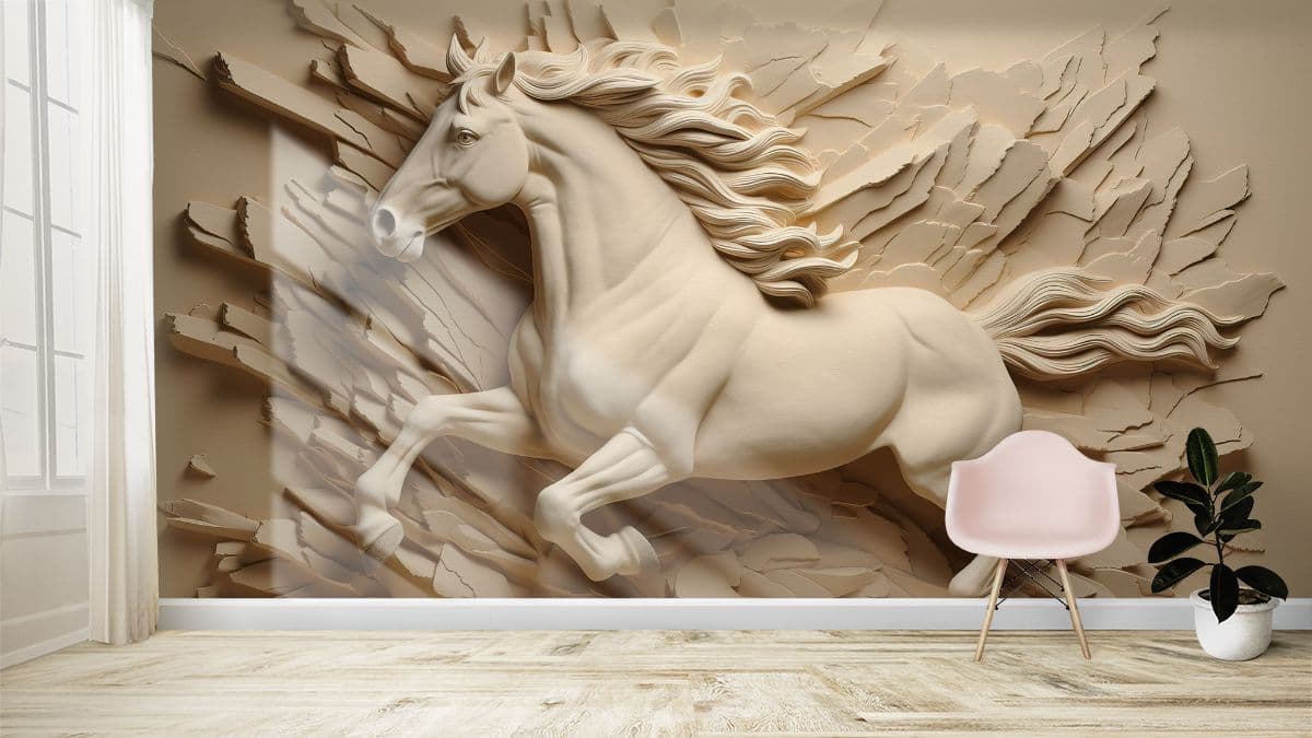 Beautiful Horse 3D Relief Wallpaper for Wall shown in a room