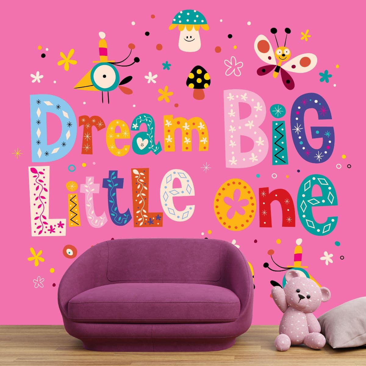Dream Big Little One Wallpaper for Kids shown in a room